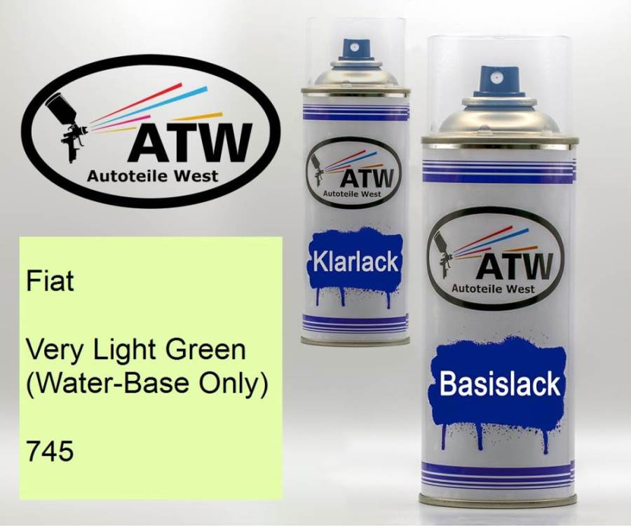 Fiat, Very Light Green (Water-Base Only), 745: 400ml Sprühdose + 400ml Klarlack - Set, von ATW Autoteile West.